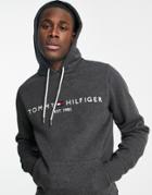 Tommy Hilfiger Classic Logo Hoodie In Dark Gray