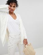 Pepe Jeans Mandy Alpaca Wool Blend Cable Knit Cardigan - Cream