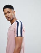 Asos Design T-shirt With Roll Sleeve With Contrast Sleeve Panel And Tipping In Pink - Pink