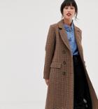 Warehouse Tailored Longline Coat In Check - Brown