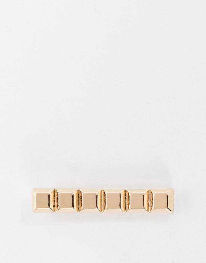 Asos Design Wedding Tie Bar With Square Detail In Gold Tone