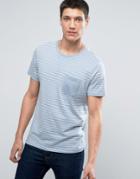 Selected Homme Stripe Tee With Contrast Pocket - Blue