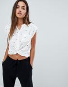 Abercrombie & Fitch Short Sleeve Shirt With Knot Front In Ditsy Heart Print - Multi