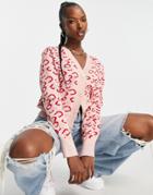 Qed London Animal Print Cardigan In Pink-multi