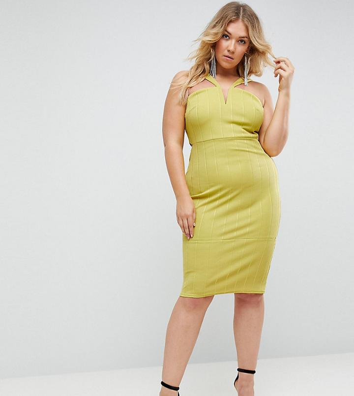 Asos Curve Bandage Cut Out Bodycon Midi Dress - Yellow