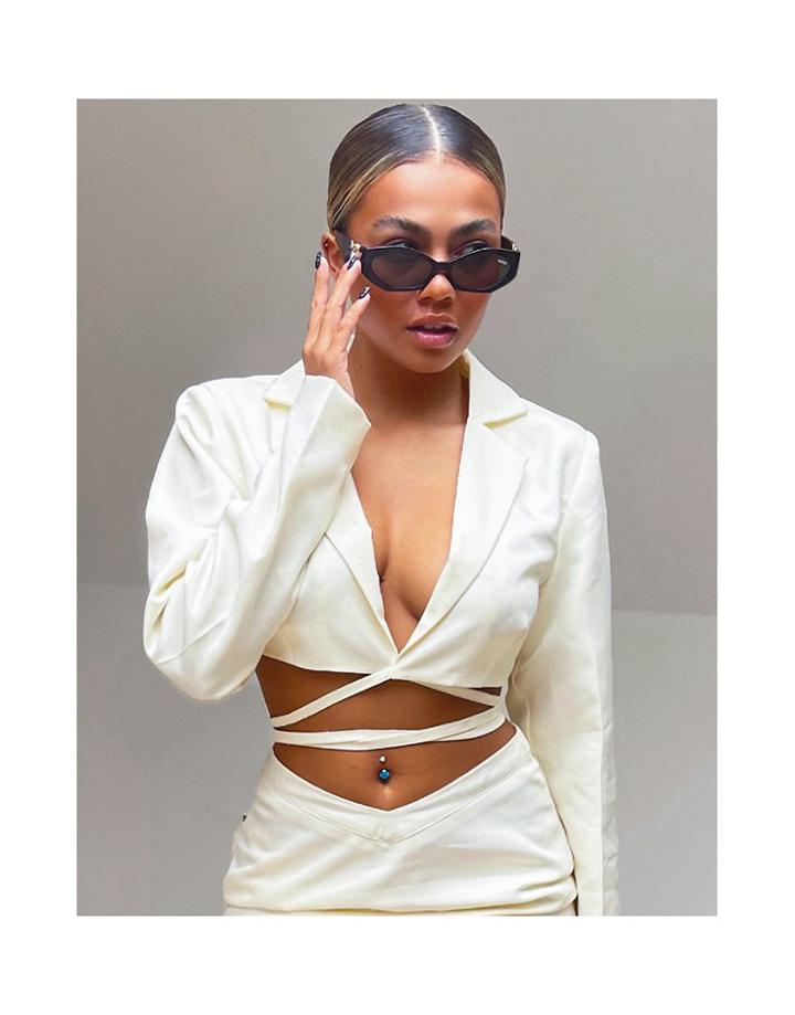 Missyempire X Tennessee Thresher Exclusive Tailored Drawstring Jacket In Cream - Part Of A Set-white