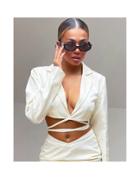 Missyempire X Tennessee Thresher Exclusive Tailored Drawstring Jacket In Cream - Part Of A Set-white