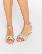 Lost Ink Jewel Detail Flat Sandals - Rose Gold