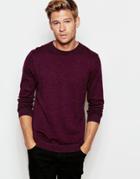 Asos Crew Neck Sweater In Cotton - Burg Nep