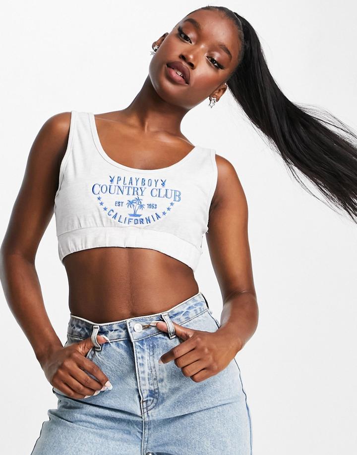 Missguided Playboy Sports Coordinating Scoop Neck Crop Top In Gray-grey