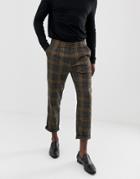 Pull & Bear Slim Tailored Pants In Brown Check - Brown