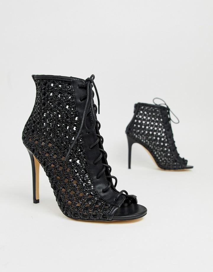 Miss Selfridge Woven Heeled Boots In Black - Black