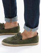 Asos Tie Front Loafers In Khaki Suede With Jute Wrap Sole - Khaki