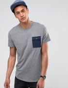 Esprit T-shirt With Curved Hem And Contrast Pocket - Gray