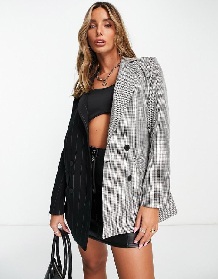 Trendyol Half And Half Blazer In Black And Gray