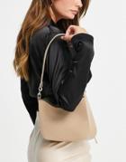 Asos Design Curved Shoulder Bag With Chain Link Strap In Beige-neutral