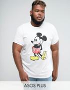 Asos Plus Mickey Relaxed T-shirt With Vintage Print And Roll Sleeve - White