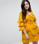 Influence Plus Floral Ruffle Detail Dress - Yellow