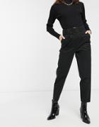 Asos Design Belted Single Pleat Peg Pants With Tortoiseshell Buckle In Black