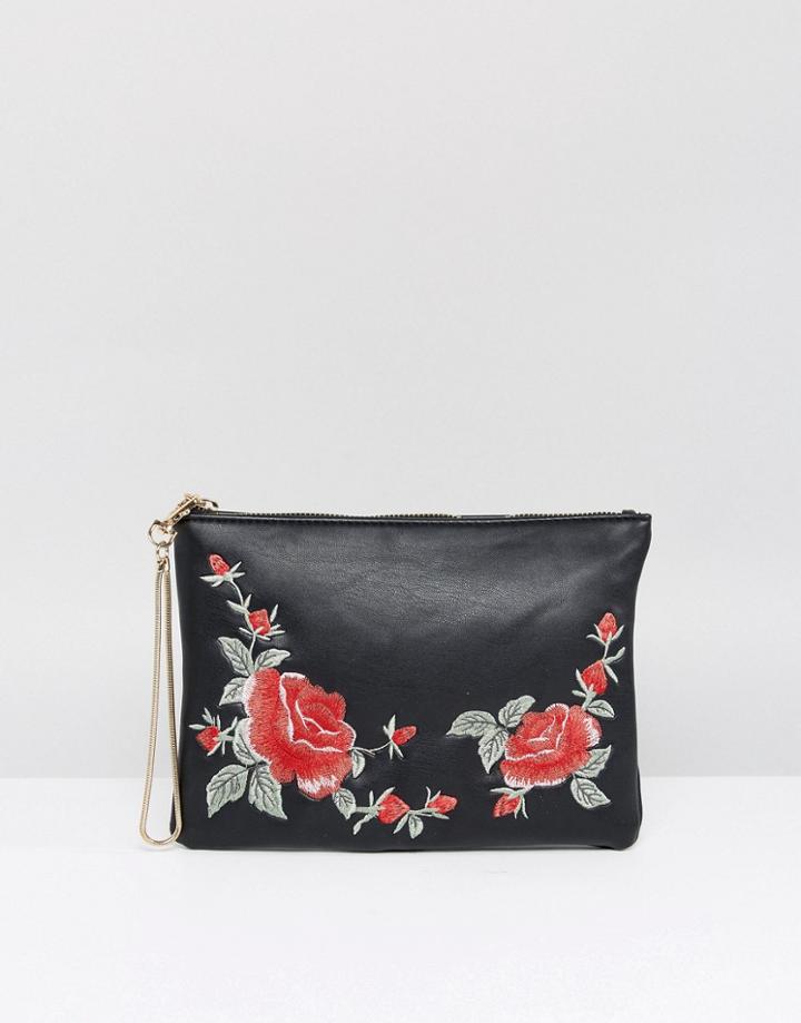 Oasis Rose Embellished Clutch - Black