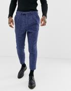 Twisted Tailor Harris Tweed Suit Pants In Cropped Taper Fit-blue
