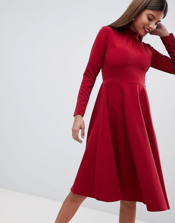 Closet London Simple Midi Skater Dress - Red