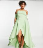 True Violet Plus Off Shoulder High Low Dress In Sage Green