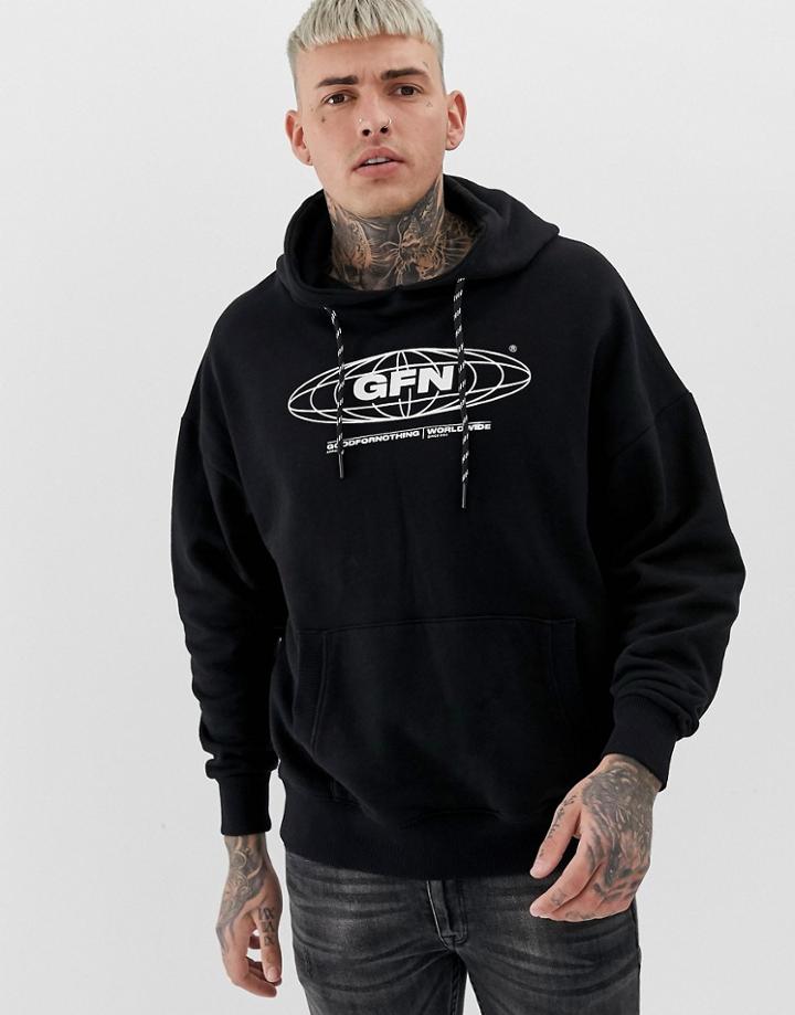 Good For Nothing Oversized Hoodie In Black With Globe Logo - Black