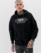 Good For Nothing Oversized Hoodie In Black With Globe Logo - Black