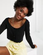 Asos Design Slouchy Rib Button Through Top In Black