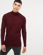 Bershka Turtleneck Sweater In Burgundy - Red
