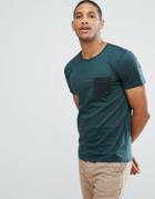 Selected Homme Stripe Tee With Contrast Pocket - Green