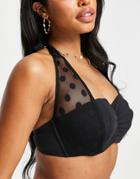 Figleaves Fuller Bust Dot Mesh Underwire Halter Bikini Top In Black