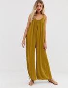 Asos Design Low Back Jumpsuit In Crinkle - Green