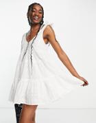Miss Selfridge Eyelet Tiered Swing Smock Dress In Ivory-white