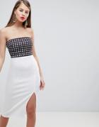 Asos Design Grid Print Bandeau Midi Dress - Multi