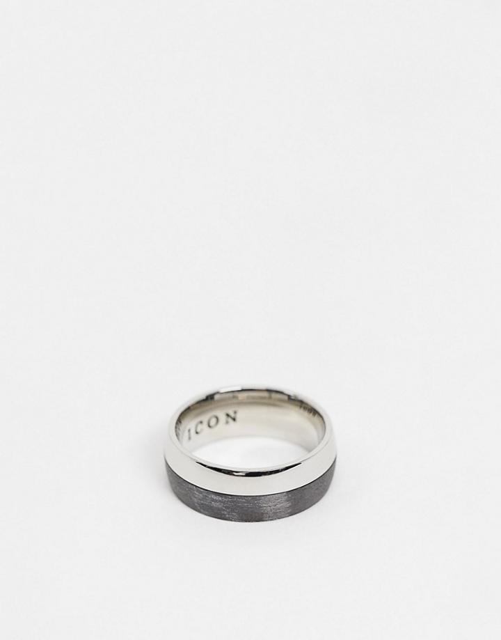 Icon Brand Stainless Steel Band Ring In Silver And Black