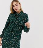 Fashion Union Pussybow Shirt Dress In Floral - Green