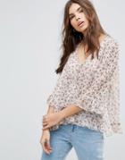 Pussycat London Floral Frill Sleeve Blouse - White
