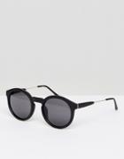 Asos Round Sunglasses In Matte Black With Arm Detail - Black