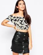 Motel Imo Bardot Top In Daisy Print - Black