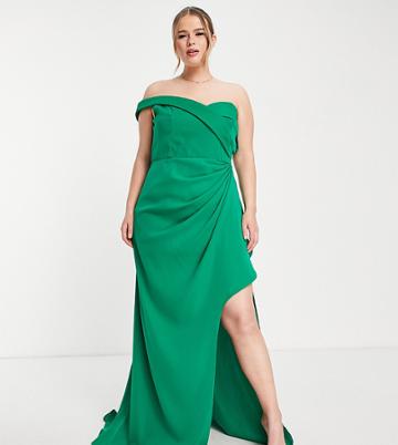 Yaura Plus One Shoulder Drape High Low Maxi Dress In Green
