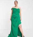 Yaura Plus One Shoulder Drape High Low Maxi Dress In Green