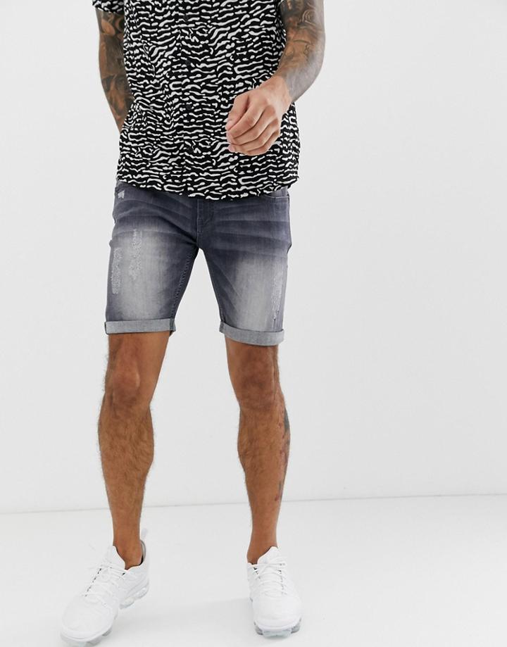 Soul Star Skinny Stretch Fit Denim Shorts - Gray