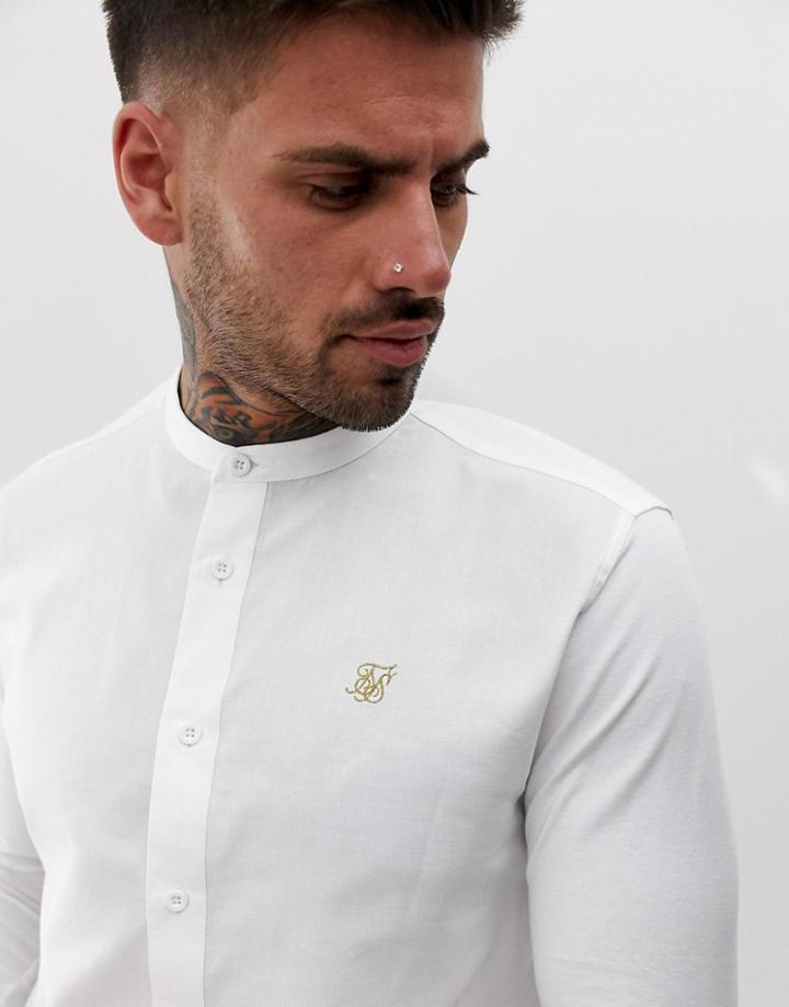 Siksilk Shirt With Grandad Collar In White - White