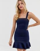 Parisian Denim Mini Dress With Ruffle Hem - Blue
