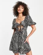 Missguided Cut Out Milkmaid Dress In Zebra-multi