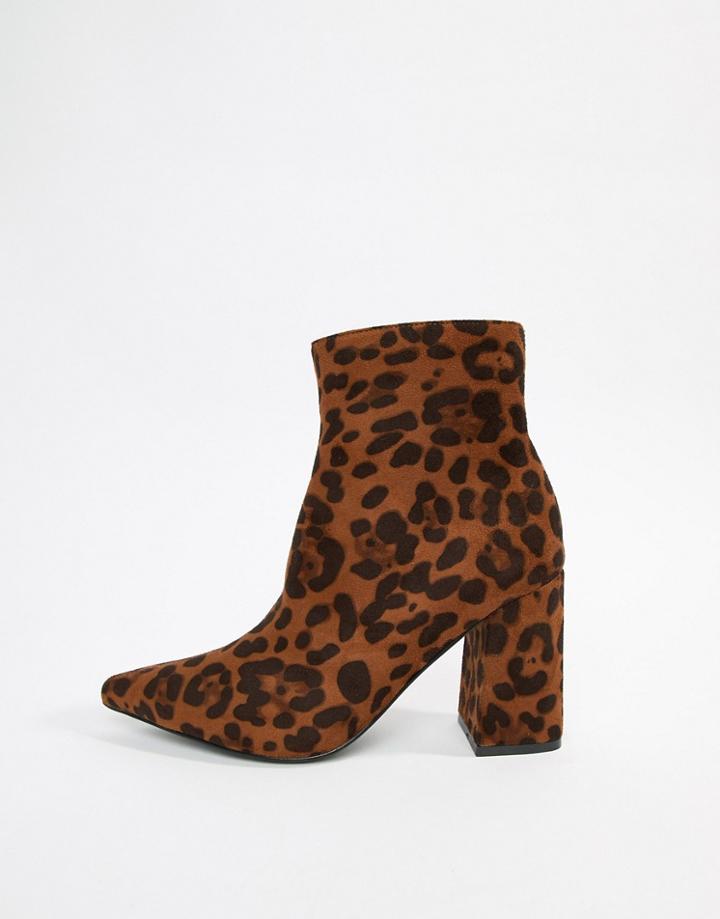 Public Desire Empire Leopard Print Block Heeled Ankle Boots-multi