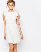Oasis Premium Lace Skater Dress With Ruffle Detail - Off White