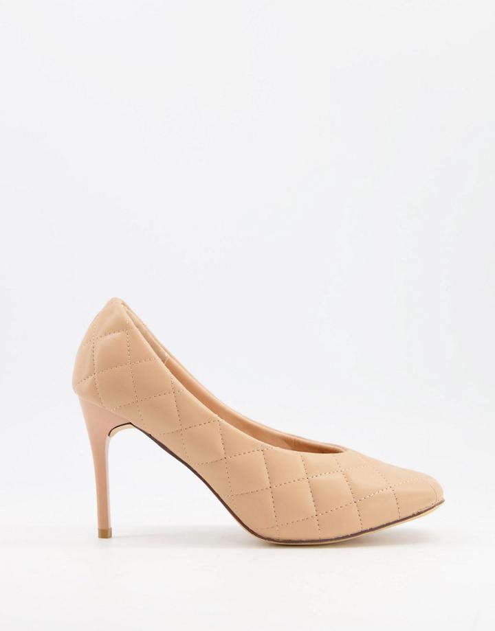 Truffle Collection Quilted Heeled Shoes With Square Toe In Beige-blues